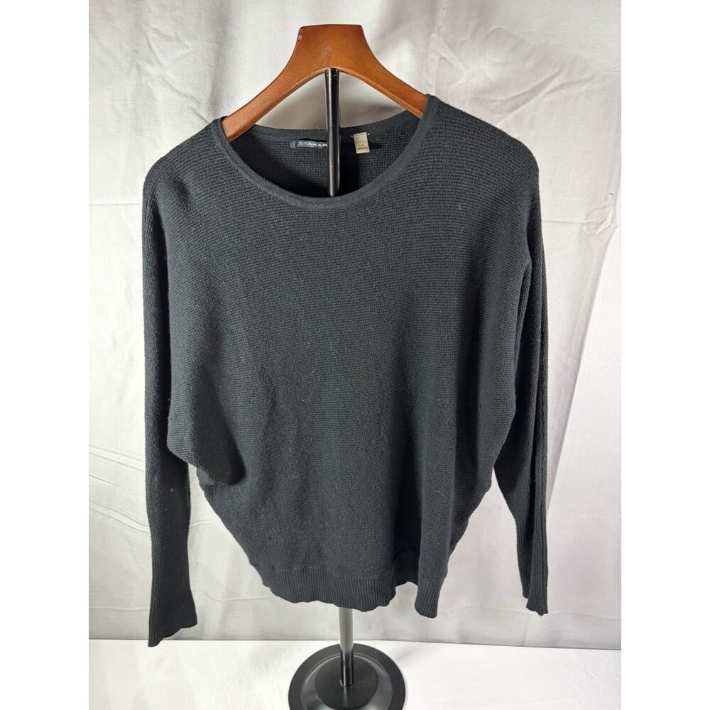 Tahari Crew Neck Sweater Womens Large Black Long Sleeve Pullover, Fitted Bottom